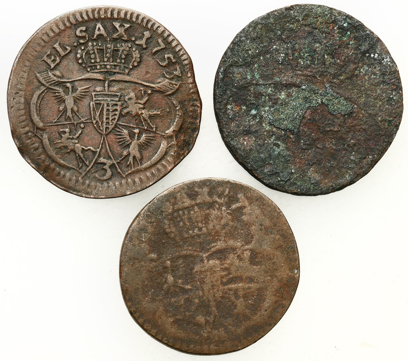 August III Sas. Grosz (3 szelągi) 1753, Gubin, zestaw 3 monet